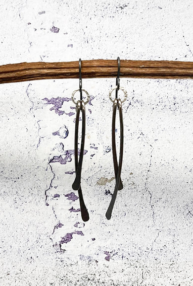 red i jewelry Swoop Earrings, Oxidized Silver