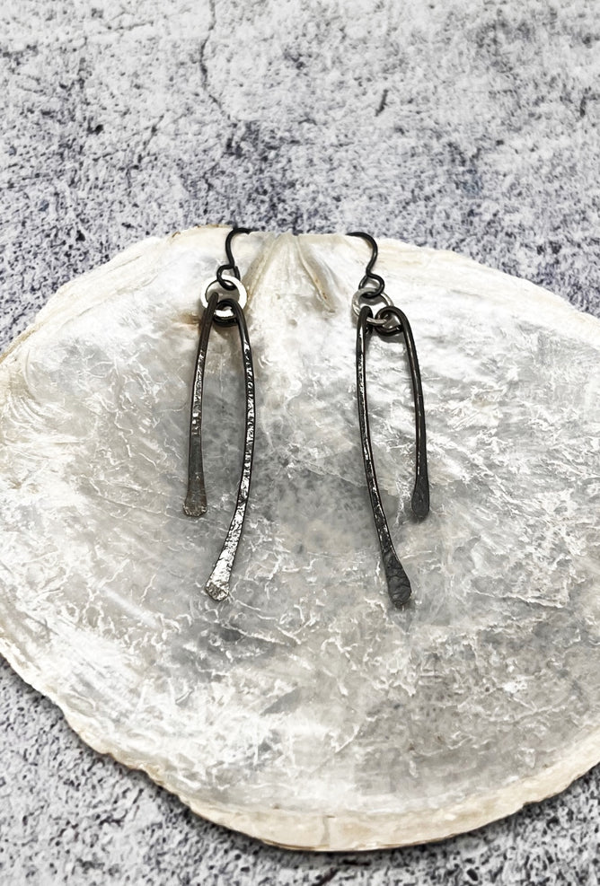 red i jewelry Swoop Earrings, Oxidized Silver