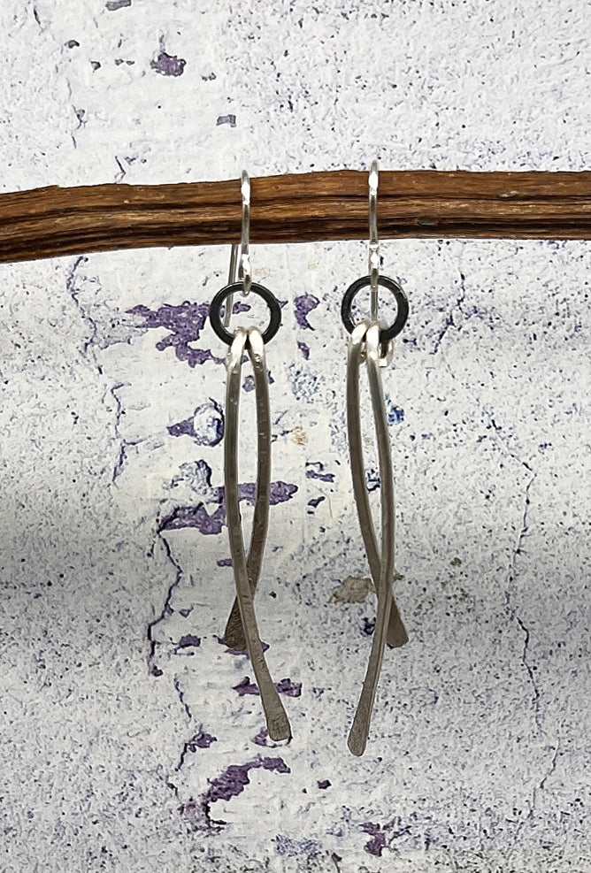 red i jewelry Swoop Earrings, Bright Silver