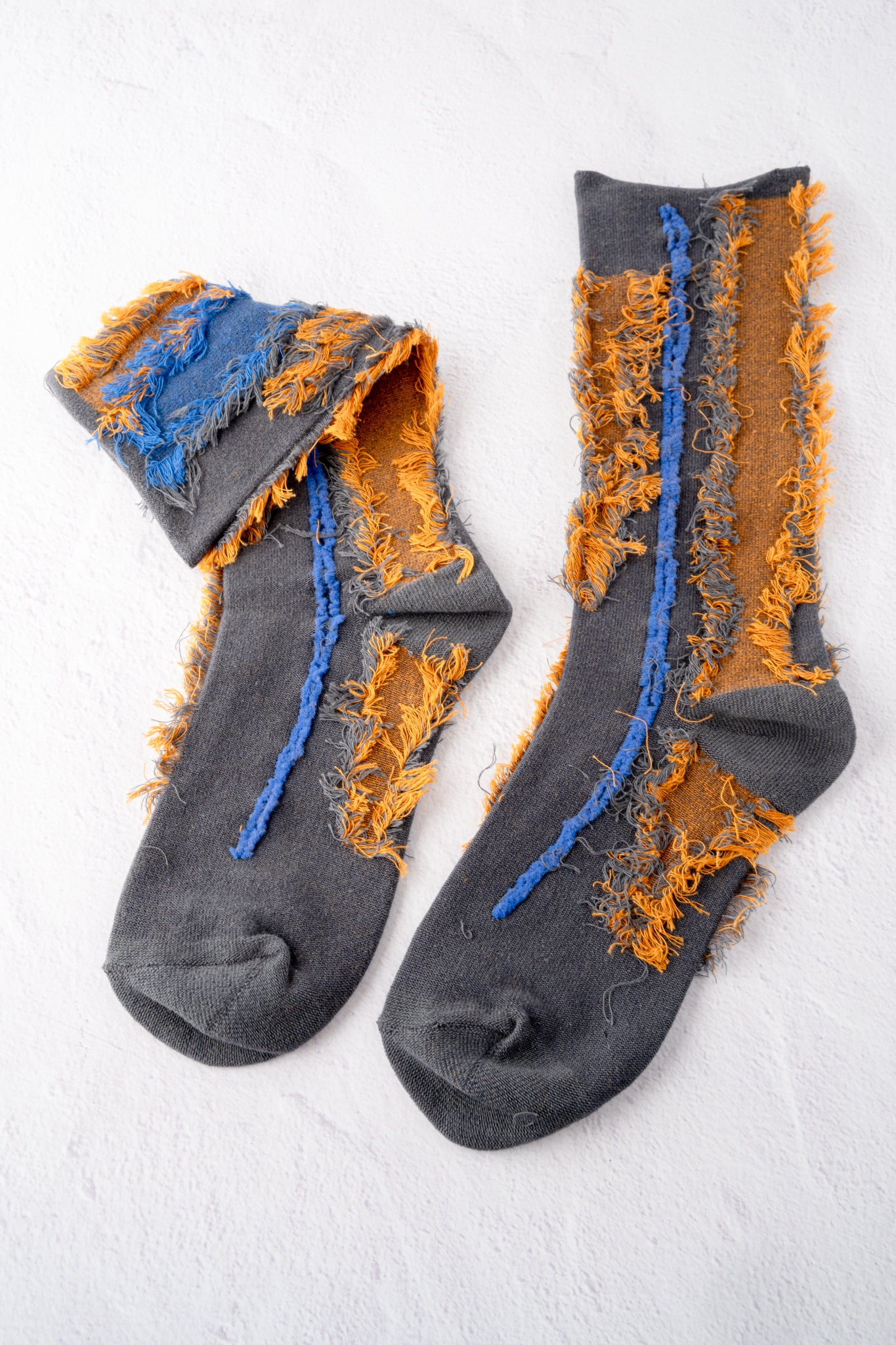 Moyuru Fringe Detail Socks, Gold and Blue