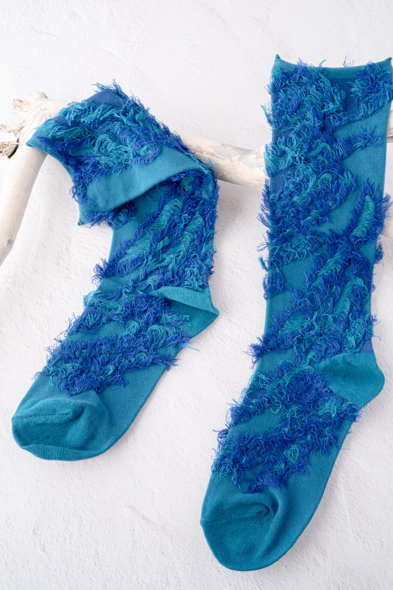 Moyuru Fringe Detail Socks, Teal/Blue