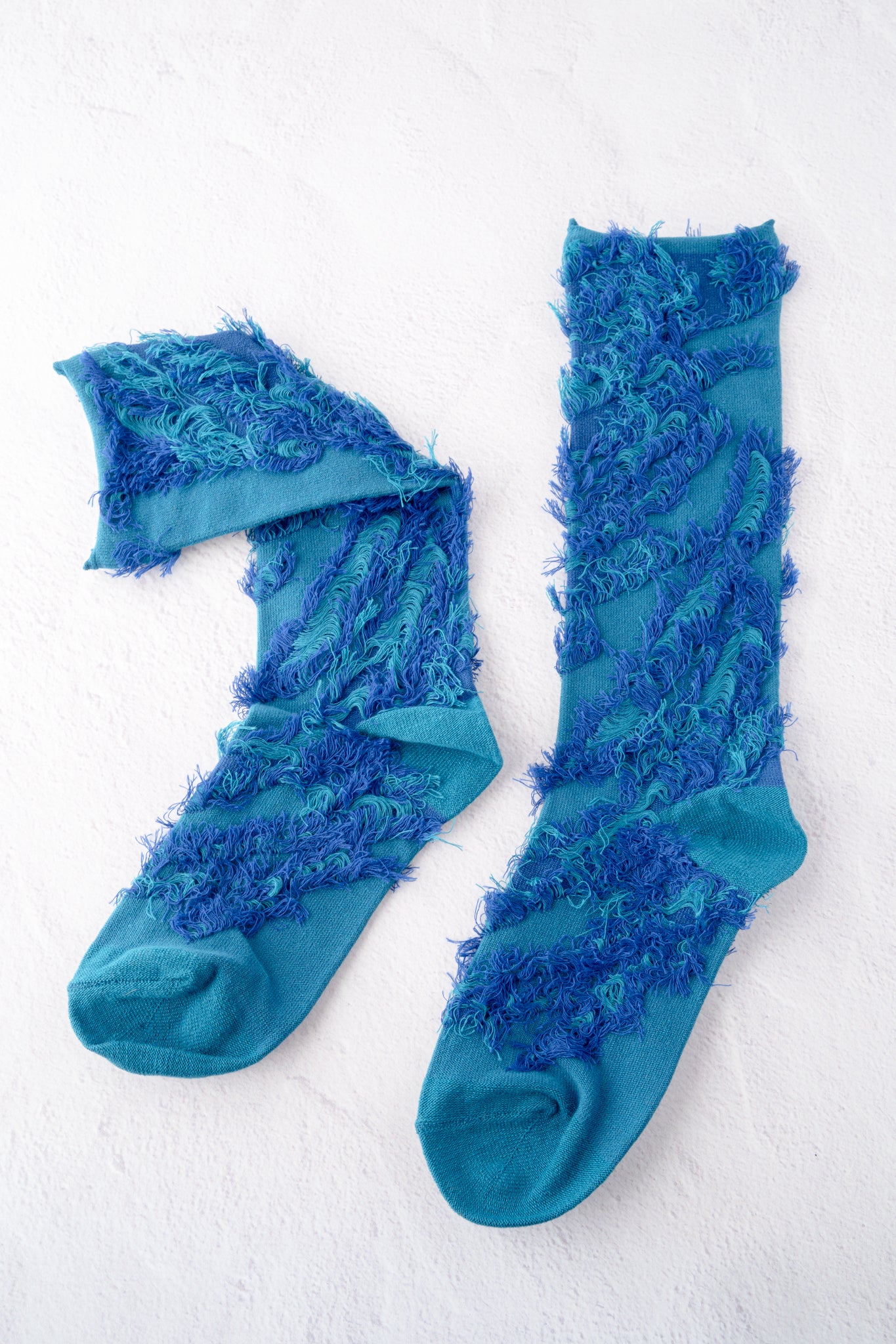 Moyuru Fringe Detail Socks, Teal/Blue
