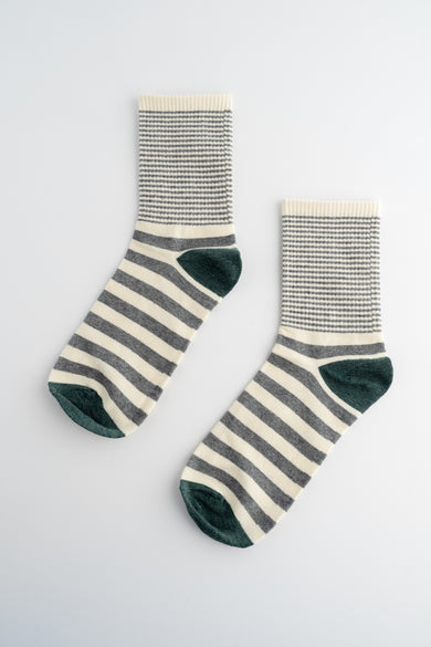 ACCITY Stripe Pattern Crew Sock, Gray