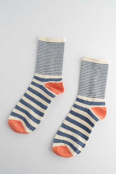 ACCITY Stripe Pattern Crew Sock, Blue