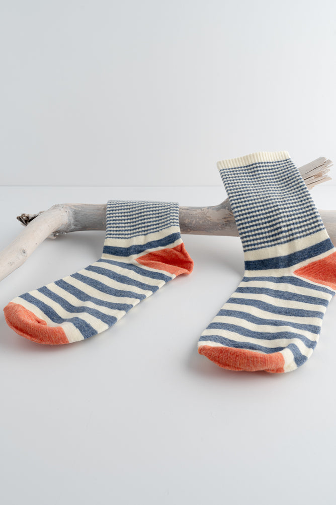 ACCITY Stripe Pattern Crew Sock, Blue