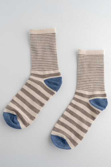 ACCITY Stripe Pattern Crew Sock, Brown