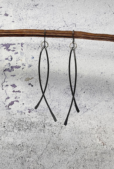 red i jewelry Wave Earrings, Oxidized Silver