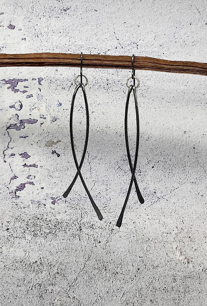 red i jewelry Wave Earrings, Oxidized Silver