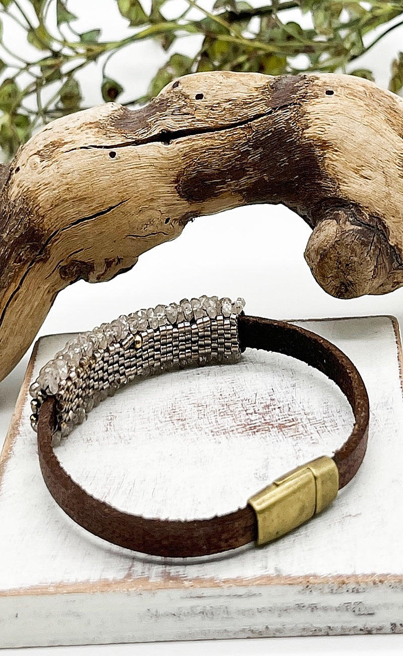 Martell Studio Zircon & Hematite Leather Bracelet