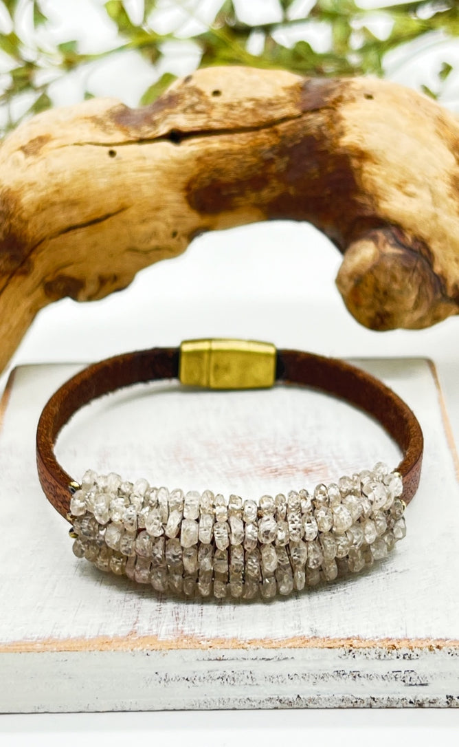 Martell Studio Zircon & Hematite Leather Bracelet