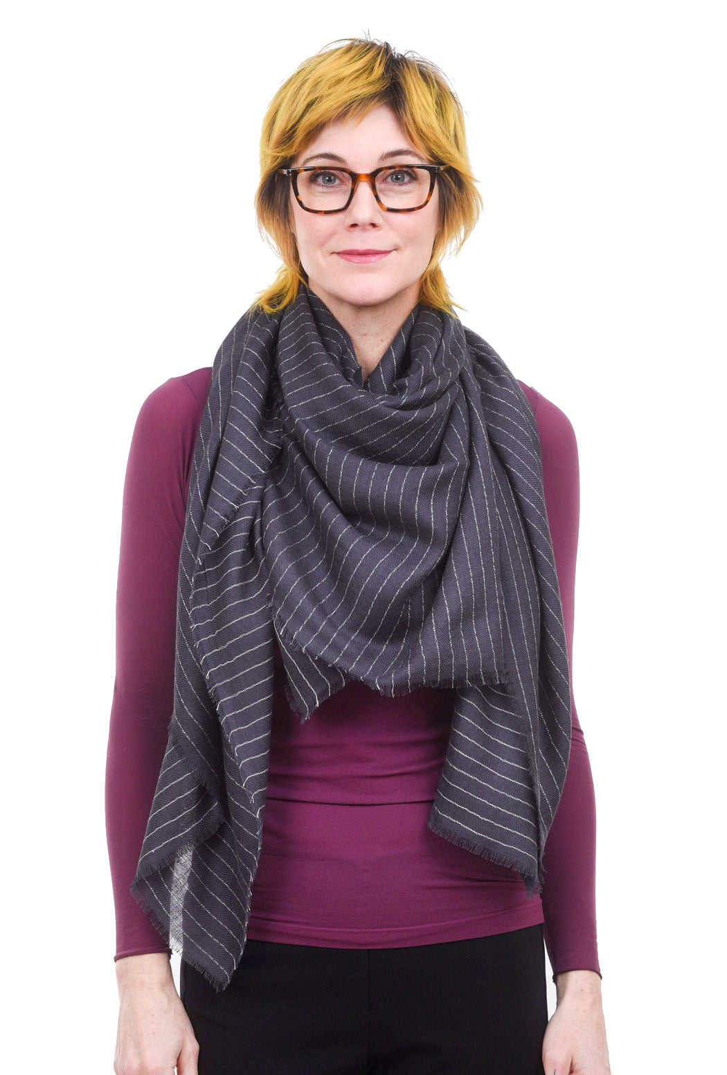Blue Pacific Tissue Cashmere Blend Scarf, Slate Pinstripe