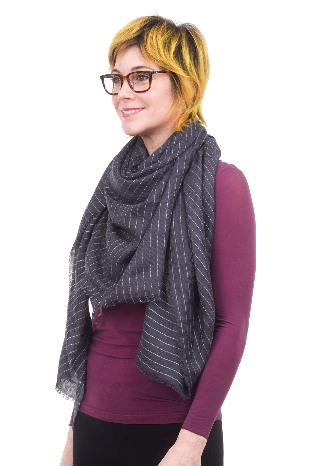 Blue Pacific Tissue Cashmere Blend Scarf, Slate Pinstripe