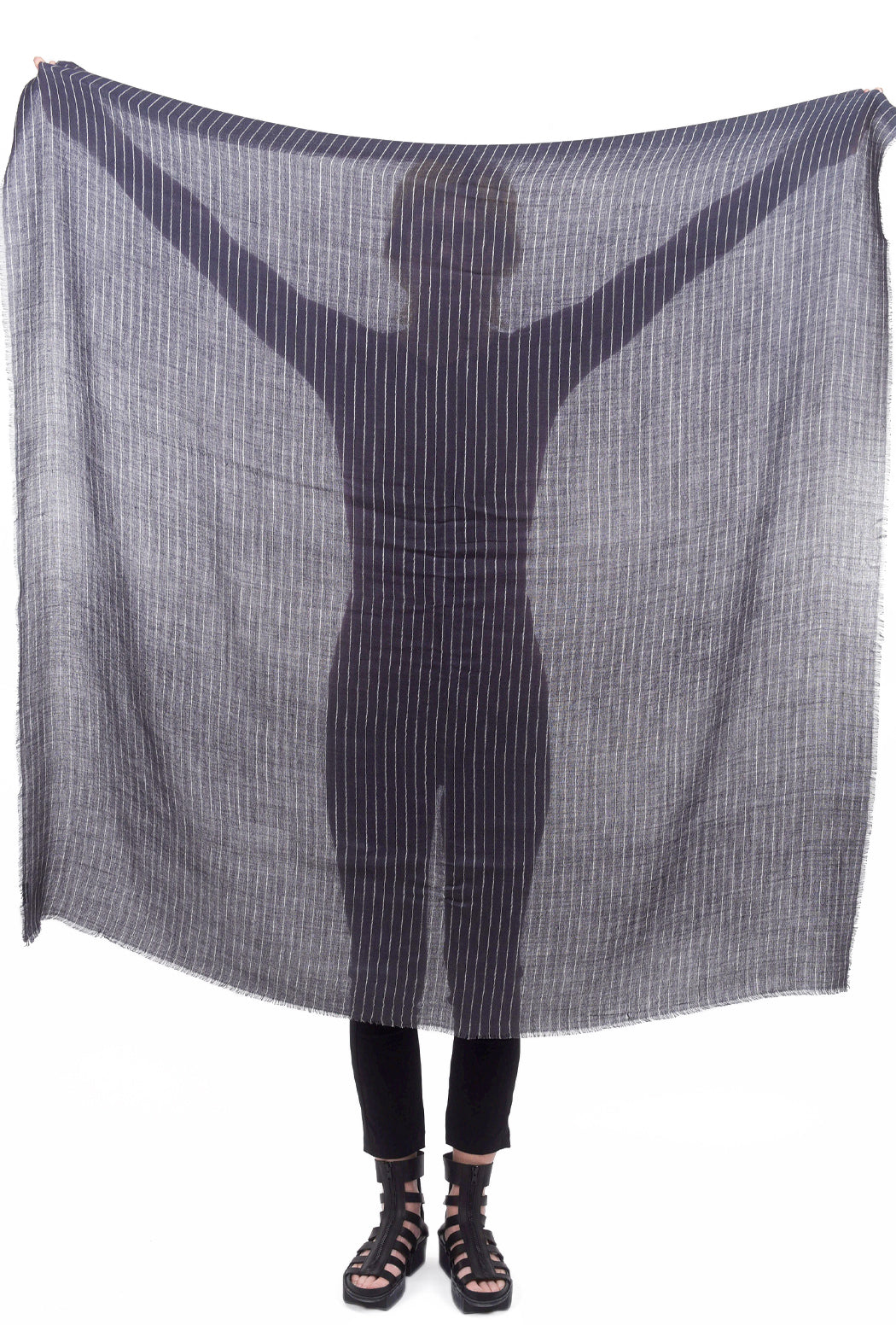 Blue Pacific Tissue Cashmere Blend Scarf, Slate Pinstripe
