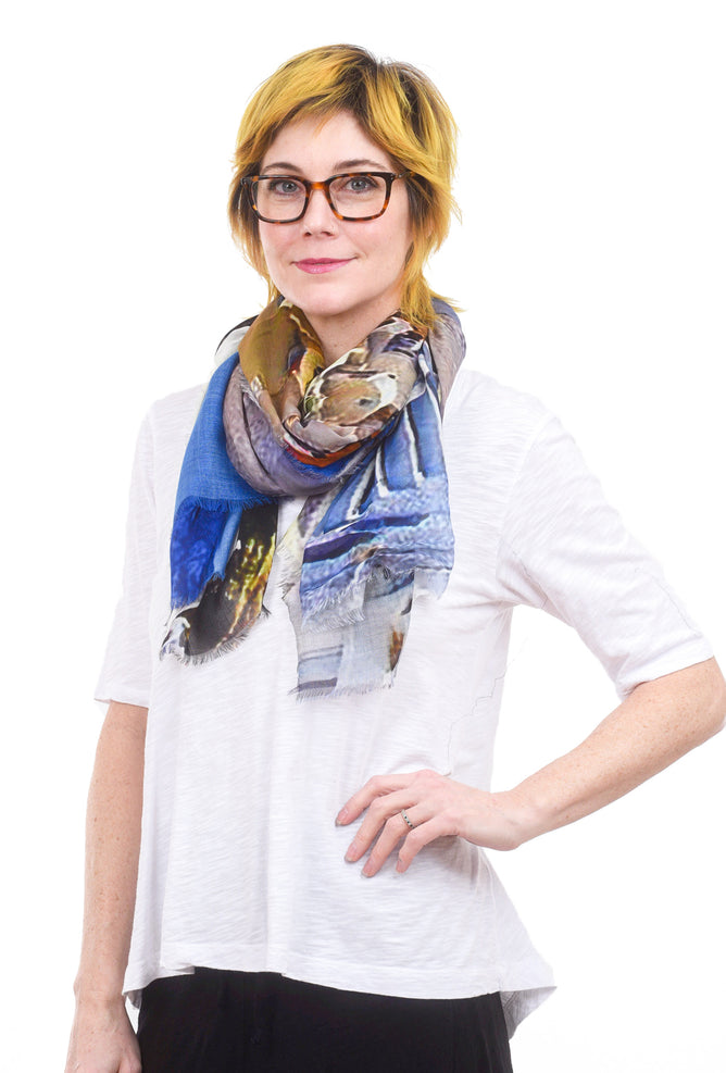 Blue Pacific Vintage Artisan Scarf, Greece