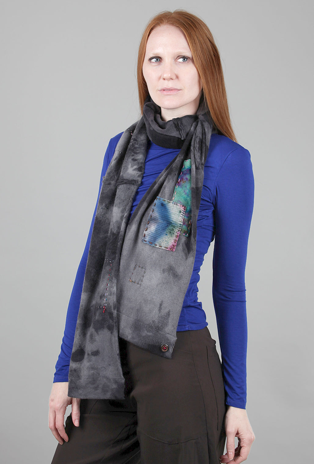 Galadriel Mattei Raw Coil Applique Cashmere Scarf, Patches/Gray