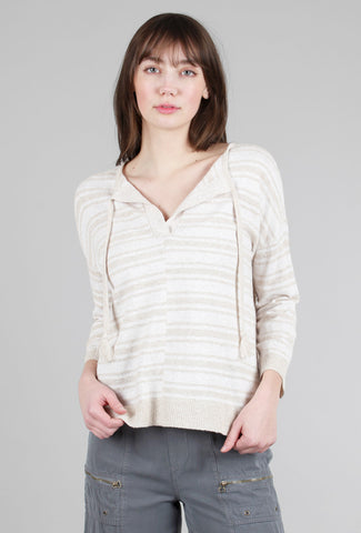 Lilla P Easy Split-Neck Sweater, Flax Stripe 