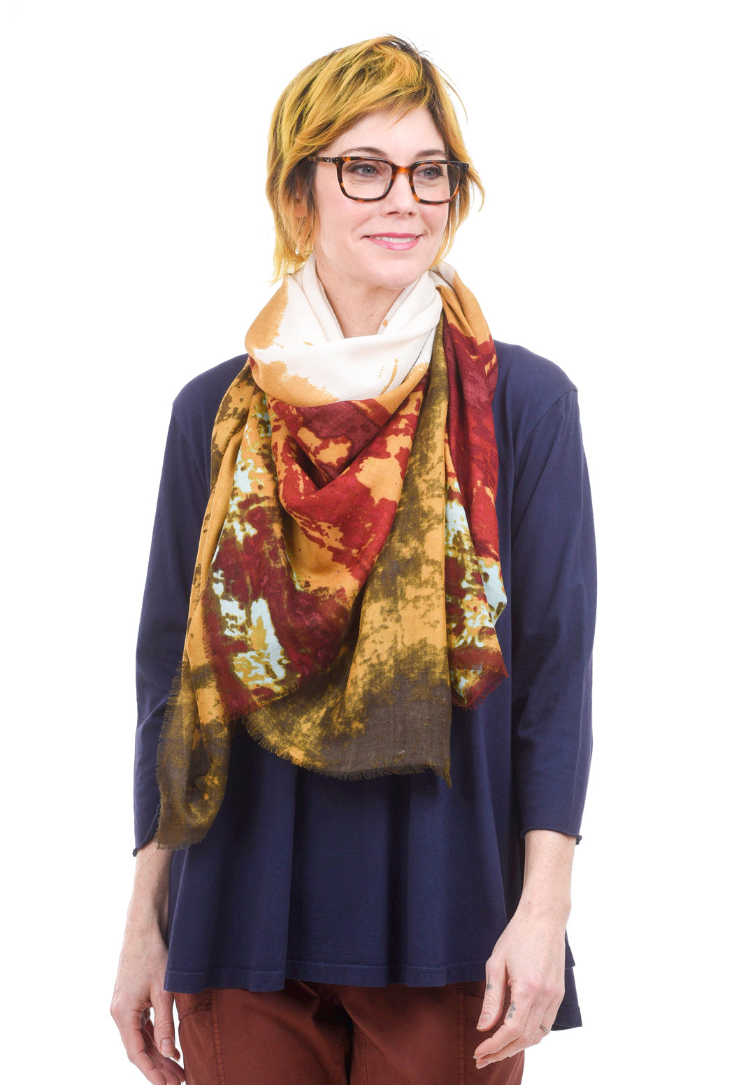 Blue Pacific Tissue Cashmere Blend Scarf, Watercolor Mustard