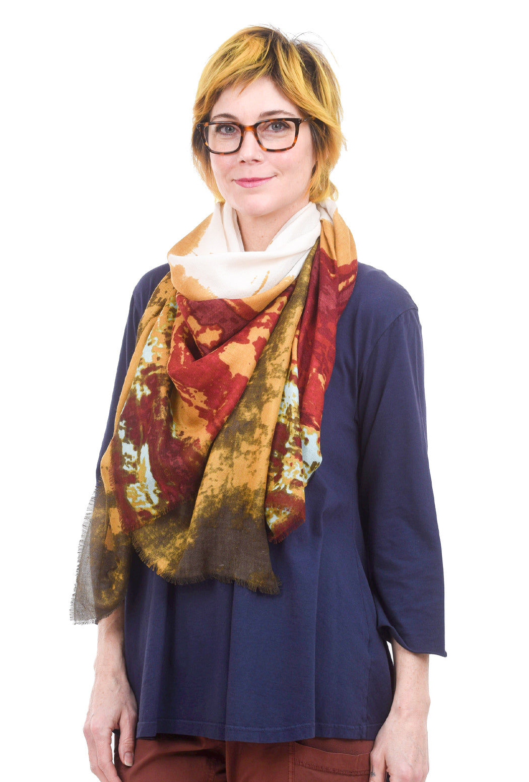 Blue Pacific Tissue Cashmere Blend Scarf, Watercolor Mustard