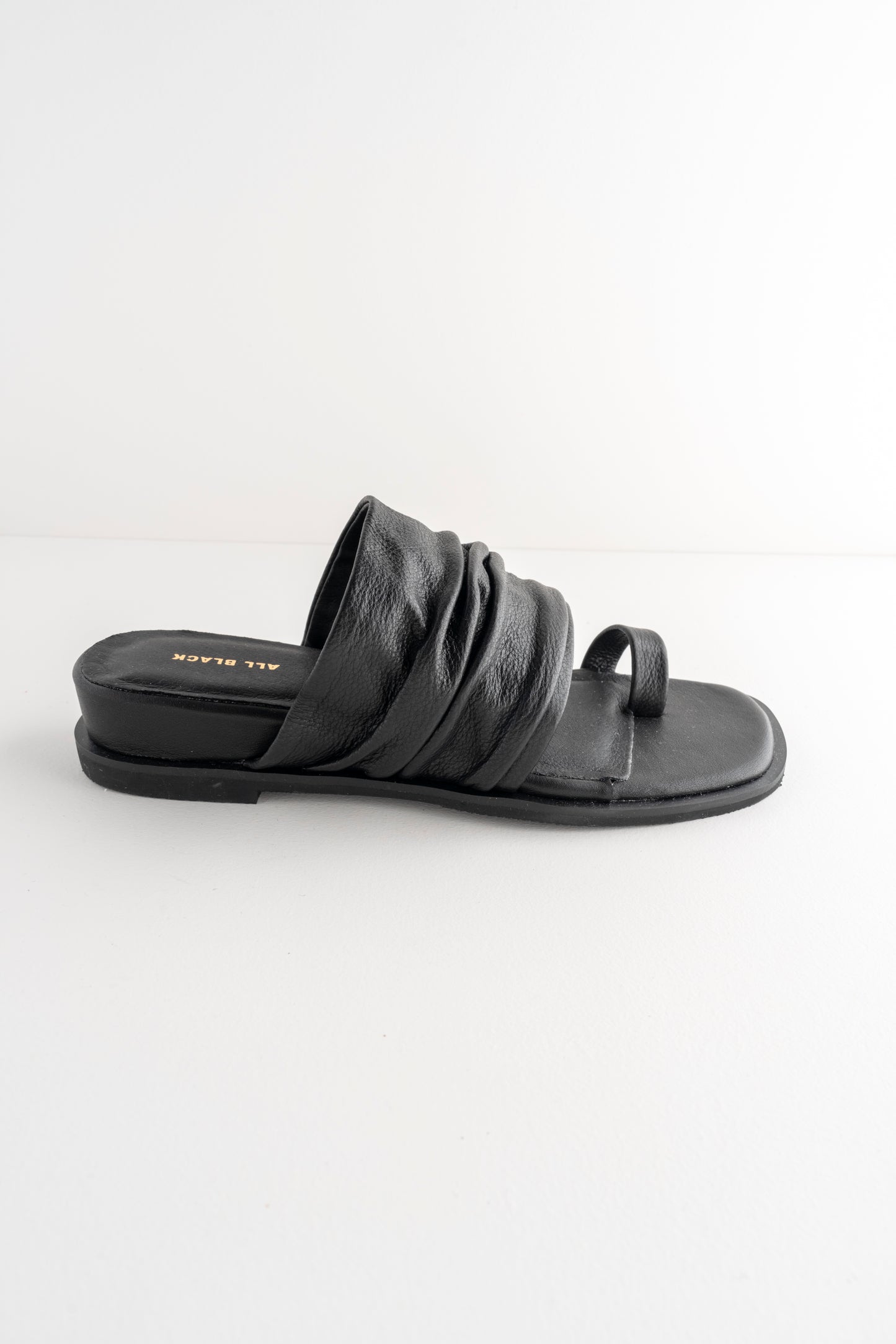 All Black Gathered Slide, Black 