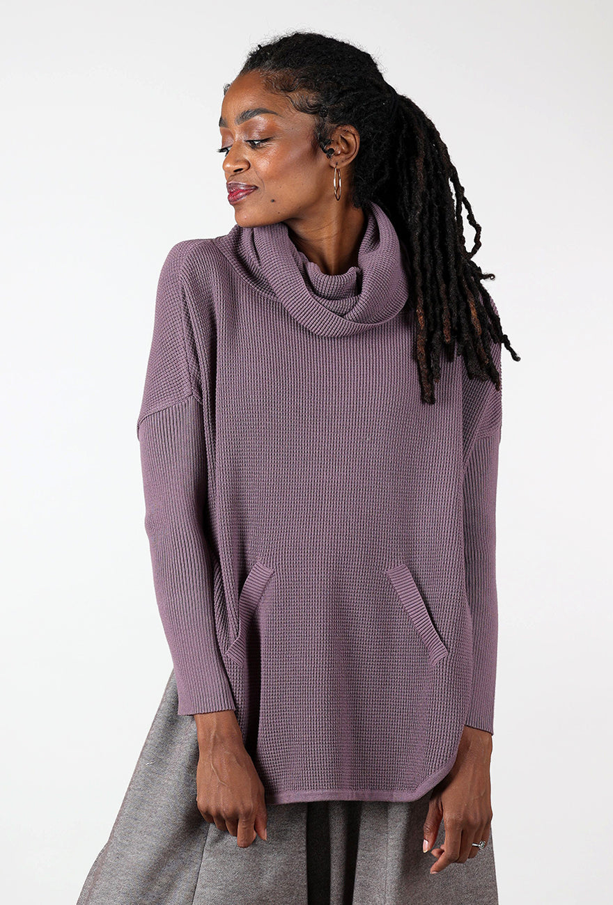 Planet Favorite Waffle Cowl Sweater, Amethyst 