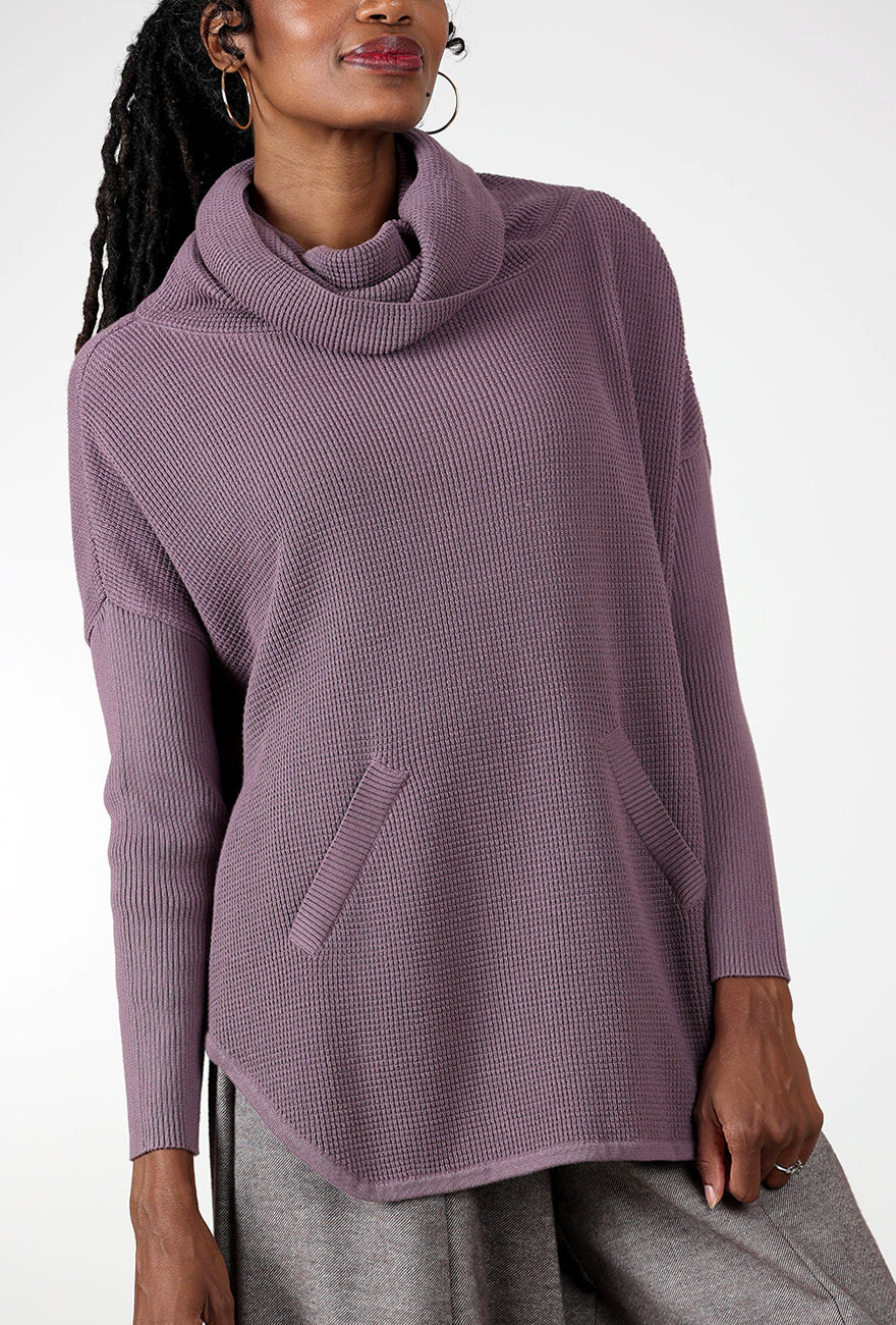 Planet Favorite Waffle Cowl Sweater, Amethyst 