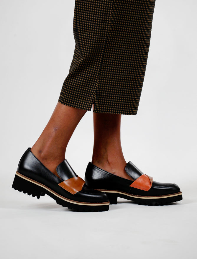 All Black Flatsash Lugg Loafer, Black/Brown 