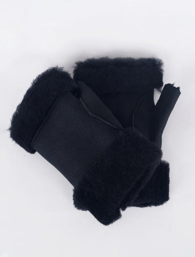 Santacana Madrid Shearling/Leather Handwarmers, Black 