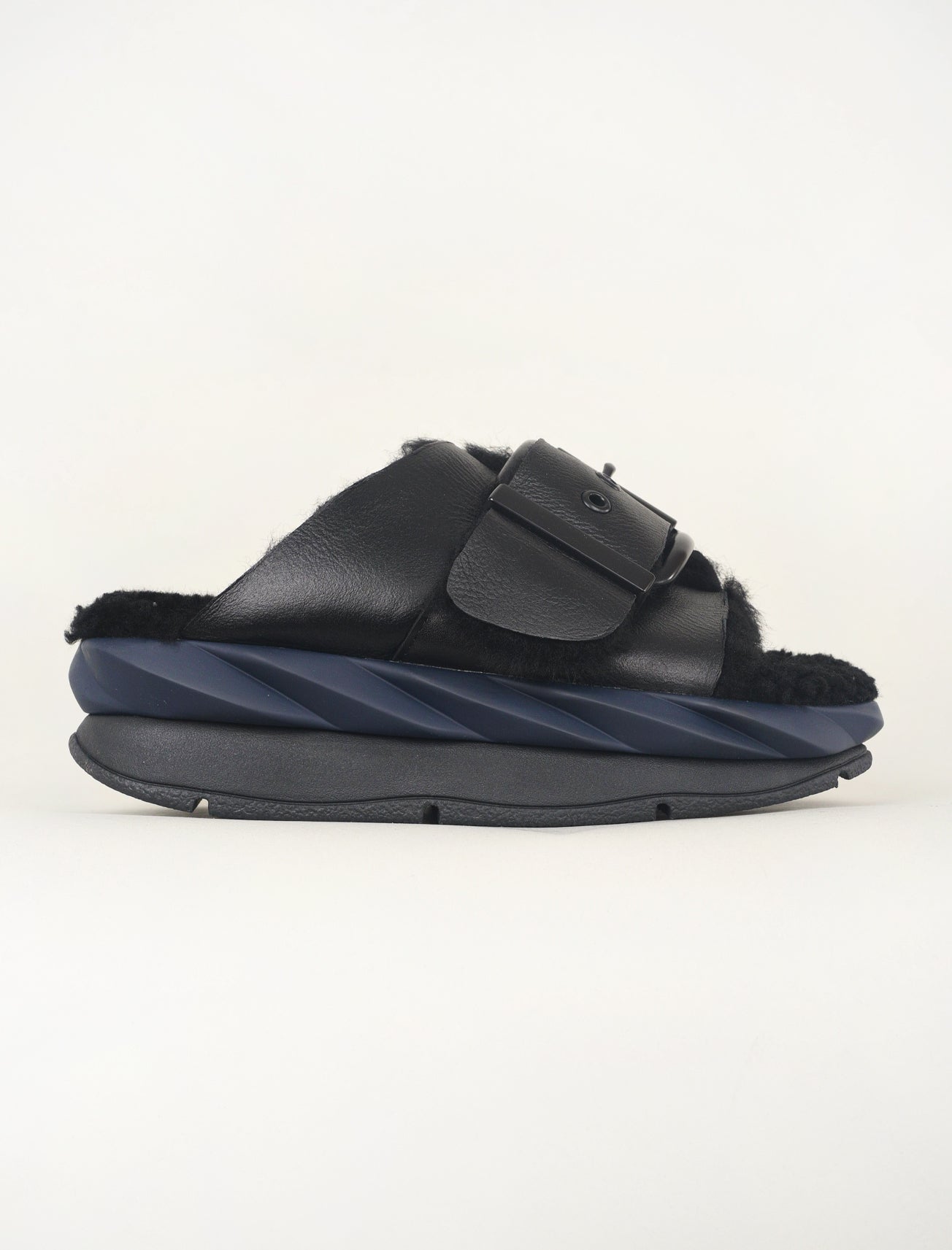 4CCCCEES Mellow Laze Shearling Sandal, Onyx 