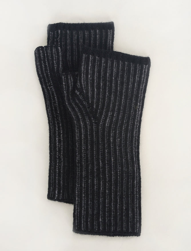 Kinross Cashmere Plaited Rib Cashmere Texting Gloves, Black/Flannel One Size Black