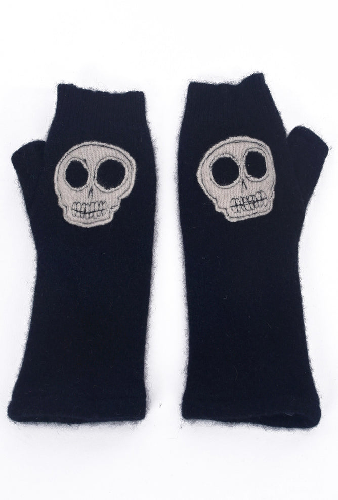 Recycled Cashmere Handwarmers, Skull/Black