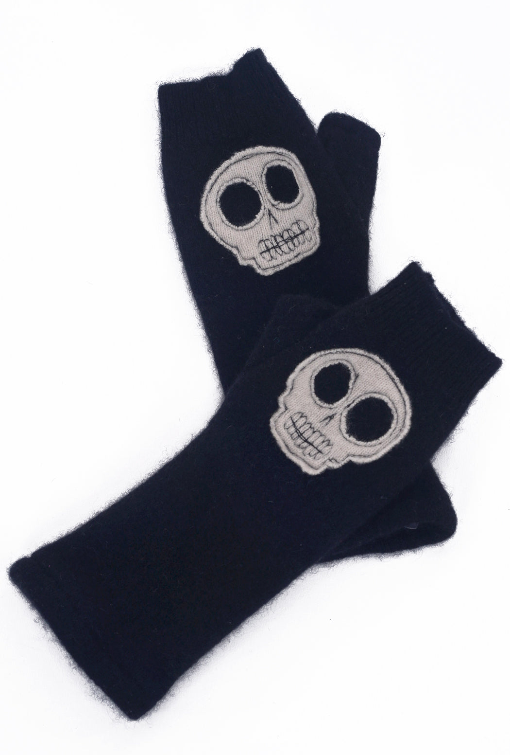 Recycled Cashmere Handwarmers, Skull/Black