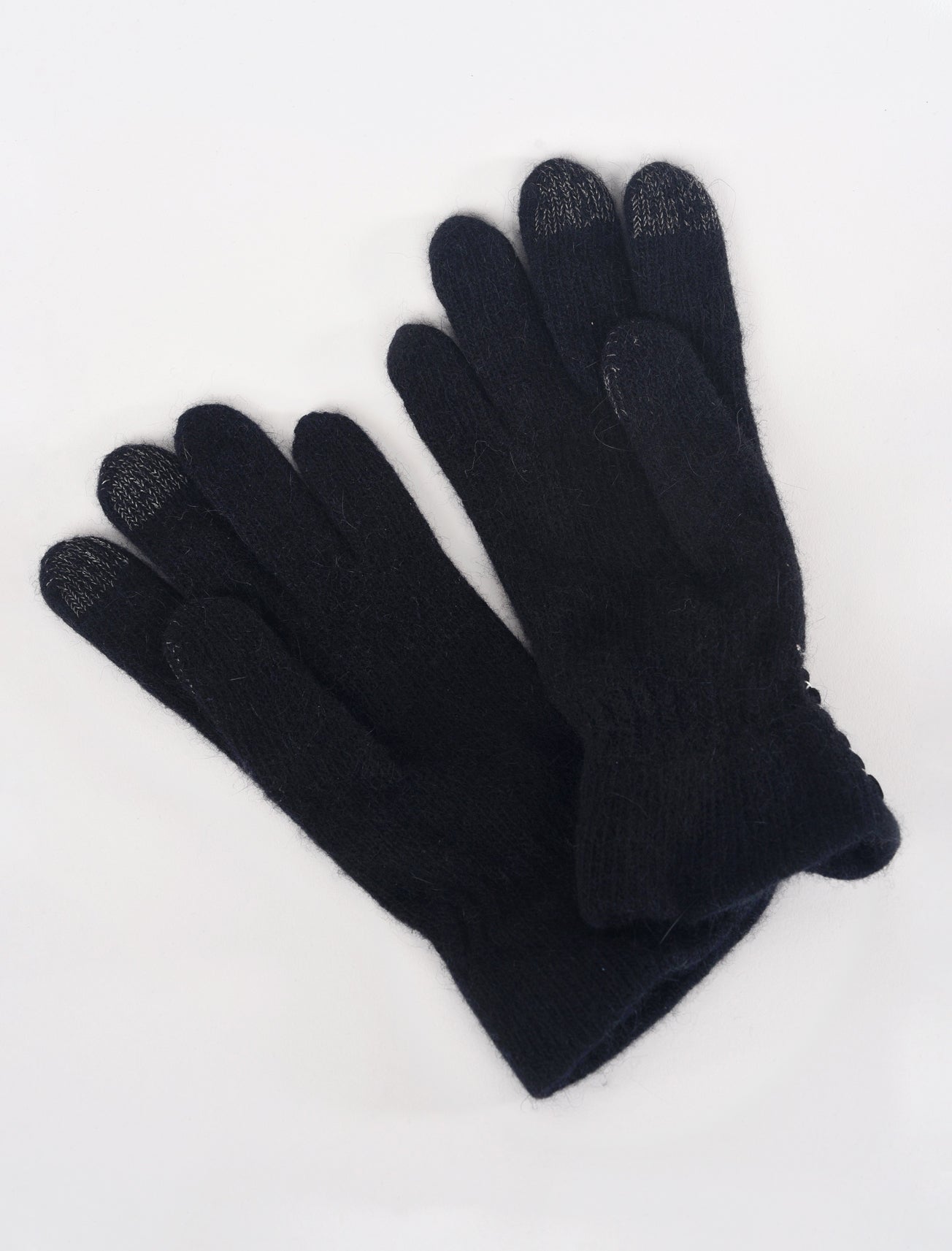 Santacana Madrid Leather Back Wool/Angora Glove. Black One Size Black