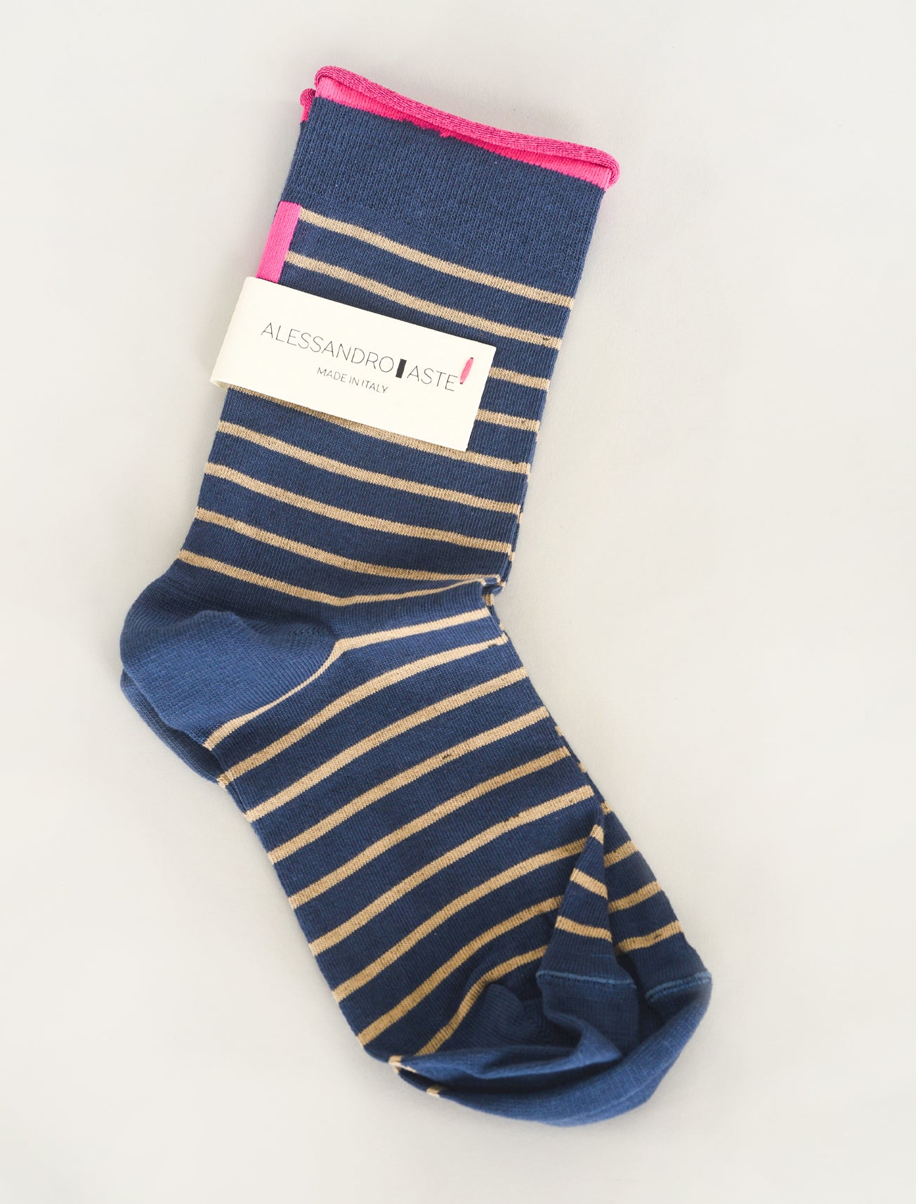 Alessandro Aste AA Classic Stripe Socks, Navy/Tan One Size Navy