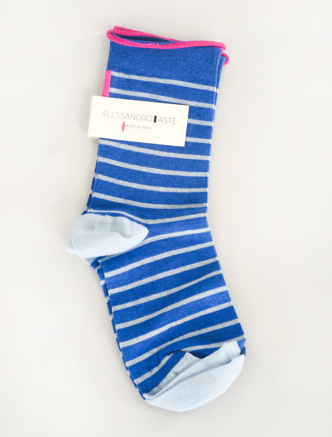 Alessandro Aste AA Classic Stripe Socks, Cobalt/Powder Blue One Size Cobalt