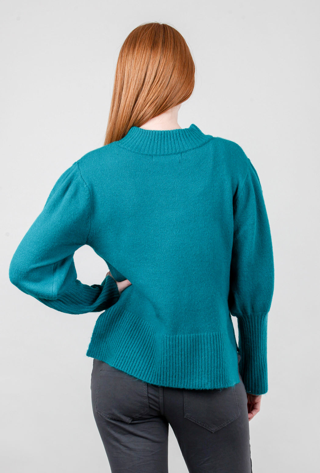 Gabby Isabella Puff Sleeve Rib Detail Sweater, Teal XLarge Teal