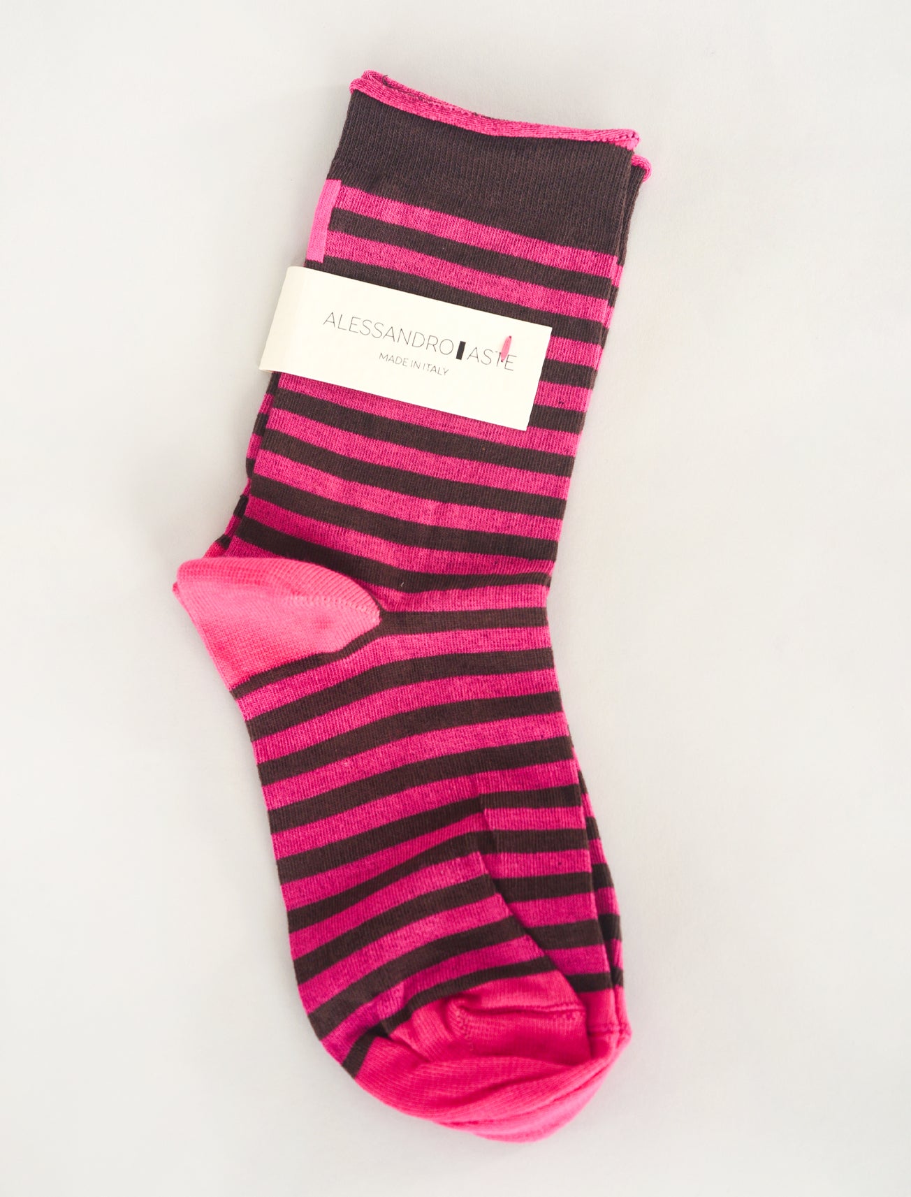 Alessandro Aste Varsity Stripe Sock, Fuchsia/Brown One Size Fuchsia