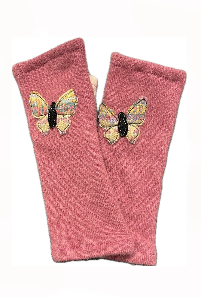 Recycled Cashmere Handwarmers, Butterfly/Pink