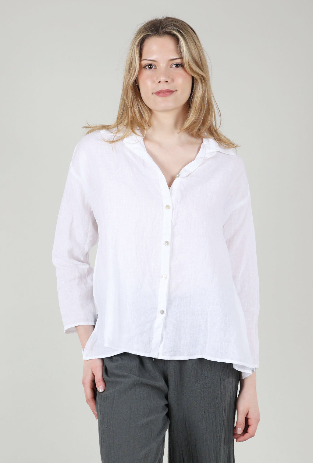 Cut Loose Hanky Linen Swing Shirt, White 