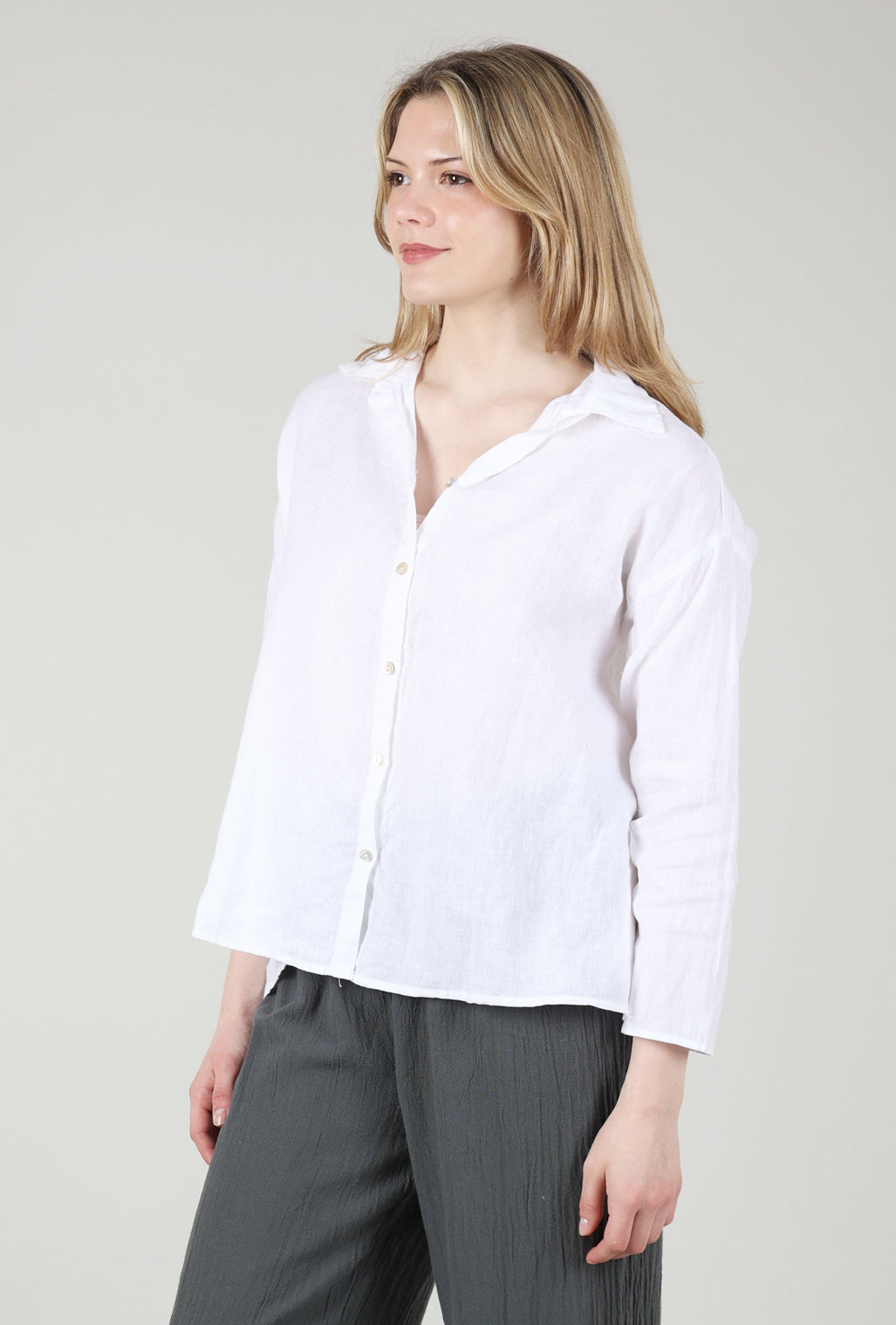 Cut Loose Hanky Linen Swing Shirt, White 