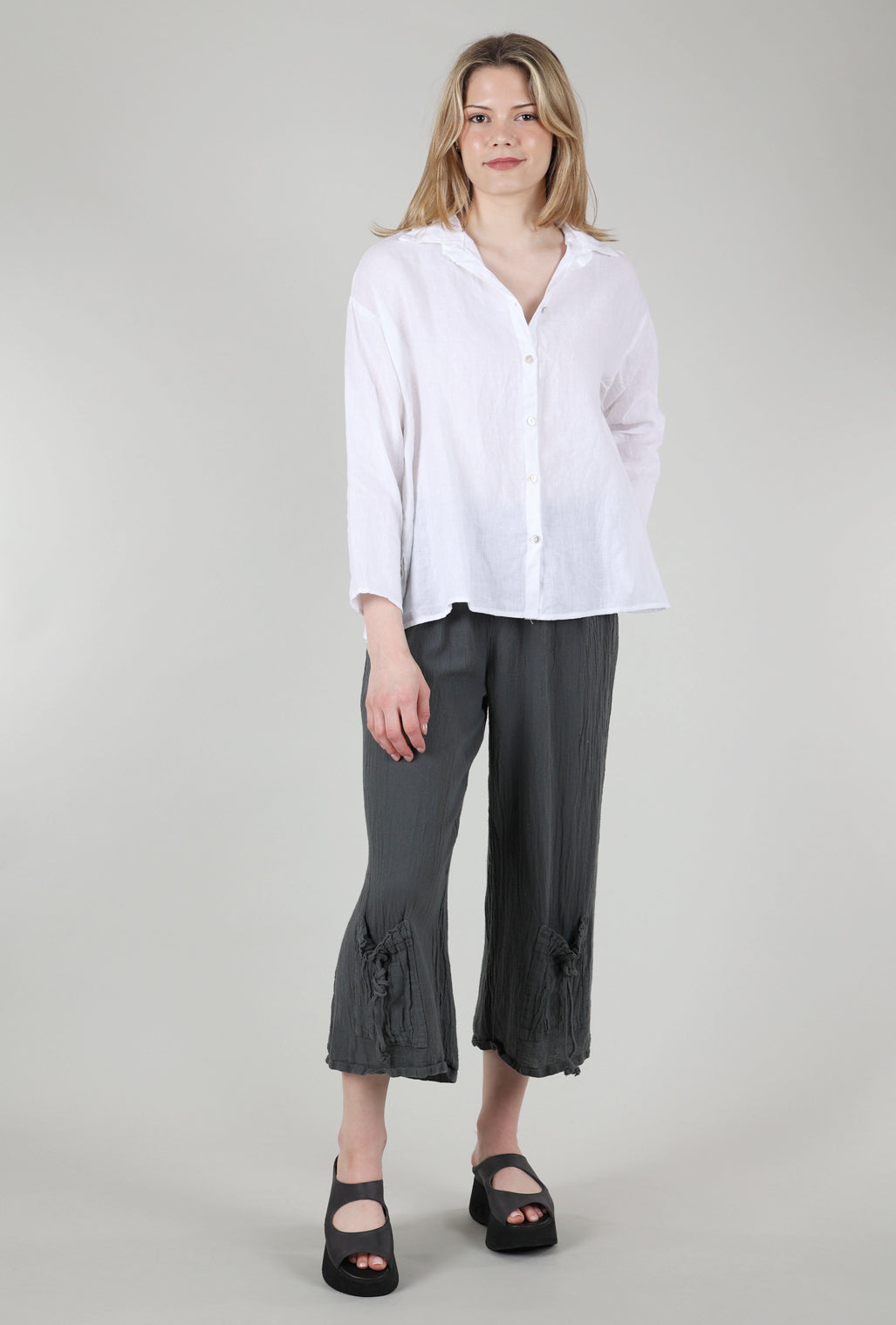 Cut Loose Hanky Linen Swing Shirt, White 