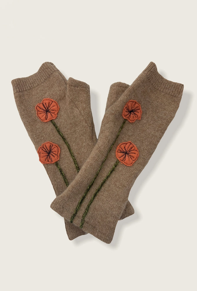 Recycled Cashmere Handwarmers, Cherry Blossom/Beige