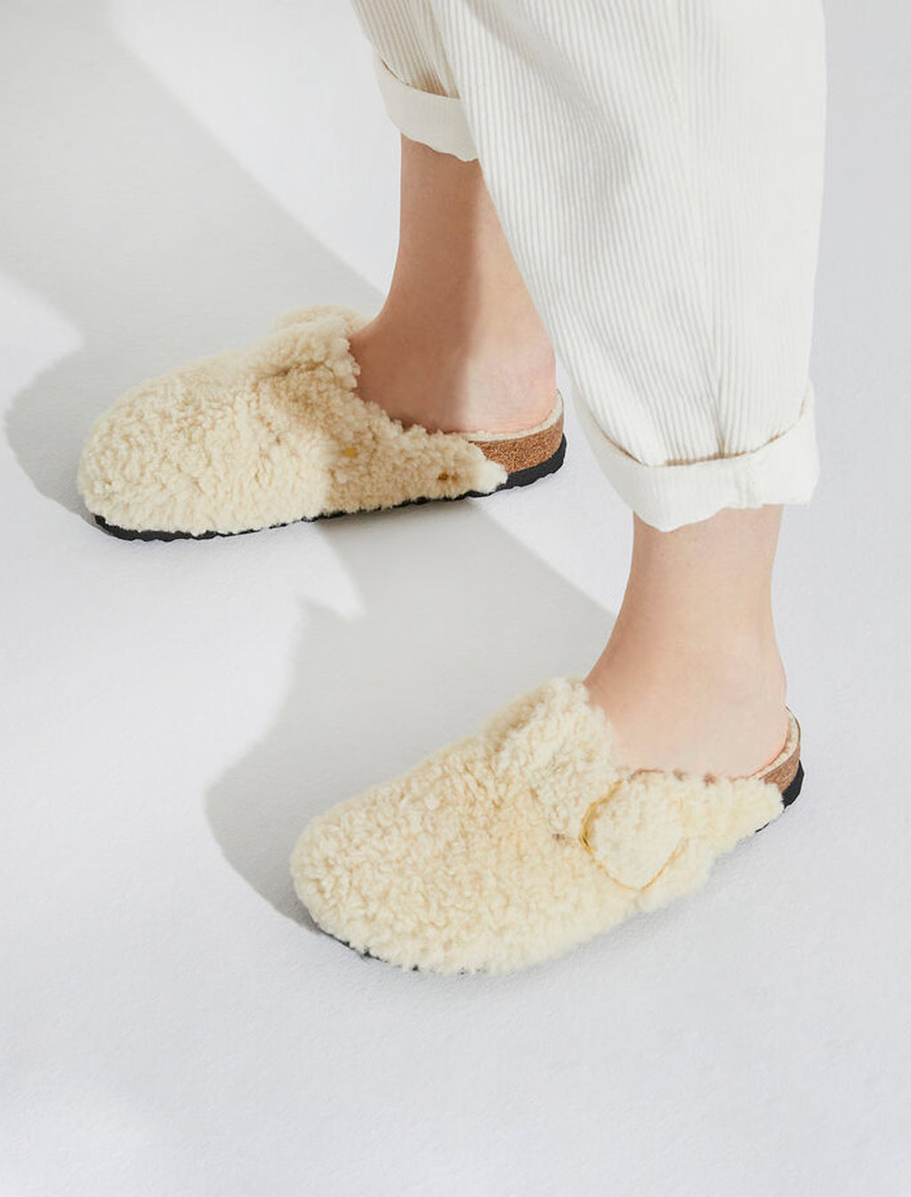 Birkenstock Boston Big Buckle Teddy Shearling, Eggshell