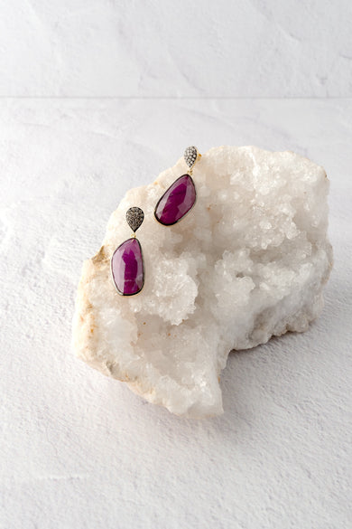 Ela Rae Organic Drop Earrings, Ruby/ White Zircon 