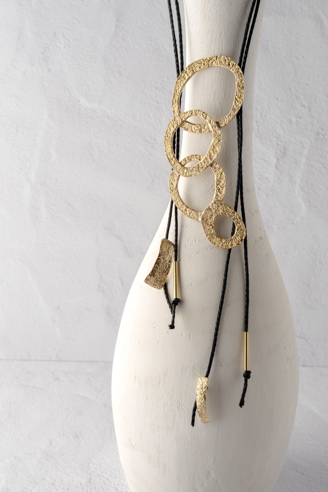 Kalliope Bronze Circle and Black Cord Necklace 