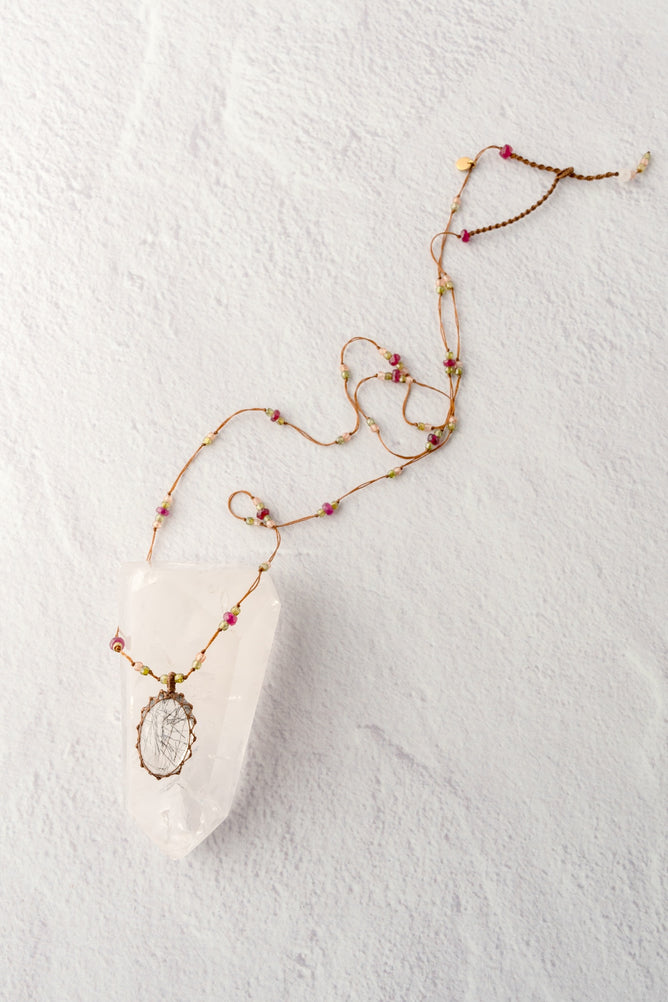 Sharing Bijoux Long Tibetan Gemstone Pendant, Rutilated Quartz 