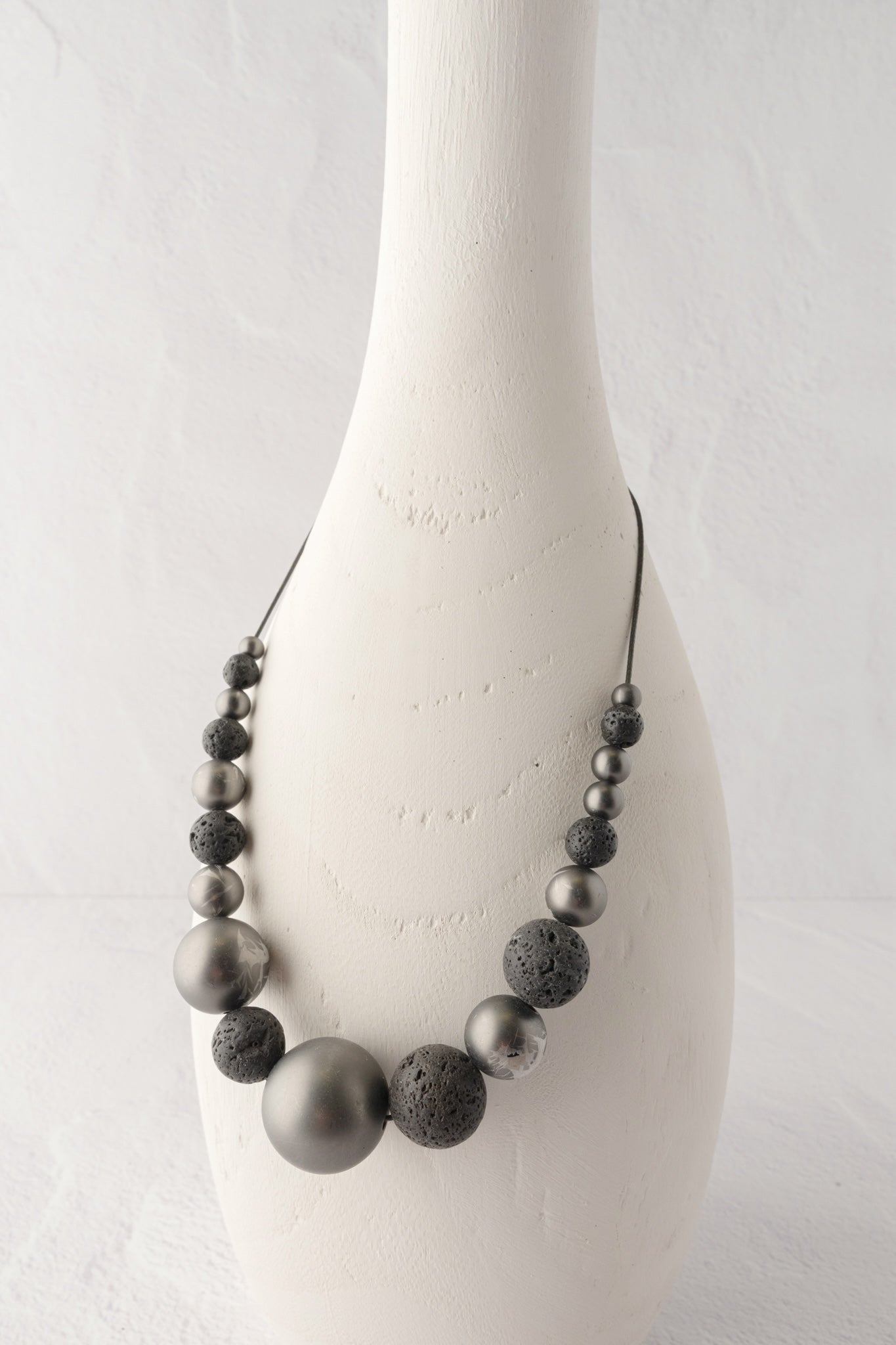 Escape from Paris Black Lava Matte Gunmetal Bead Necklace 