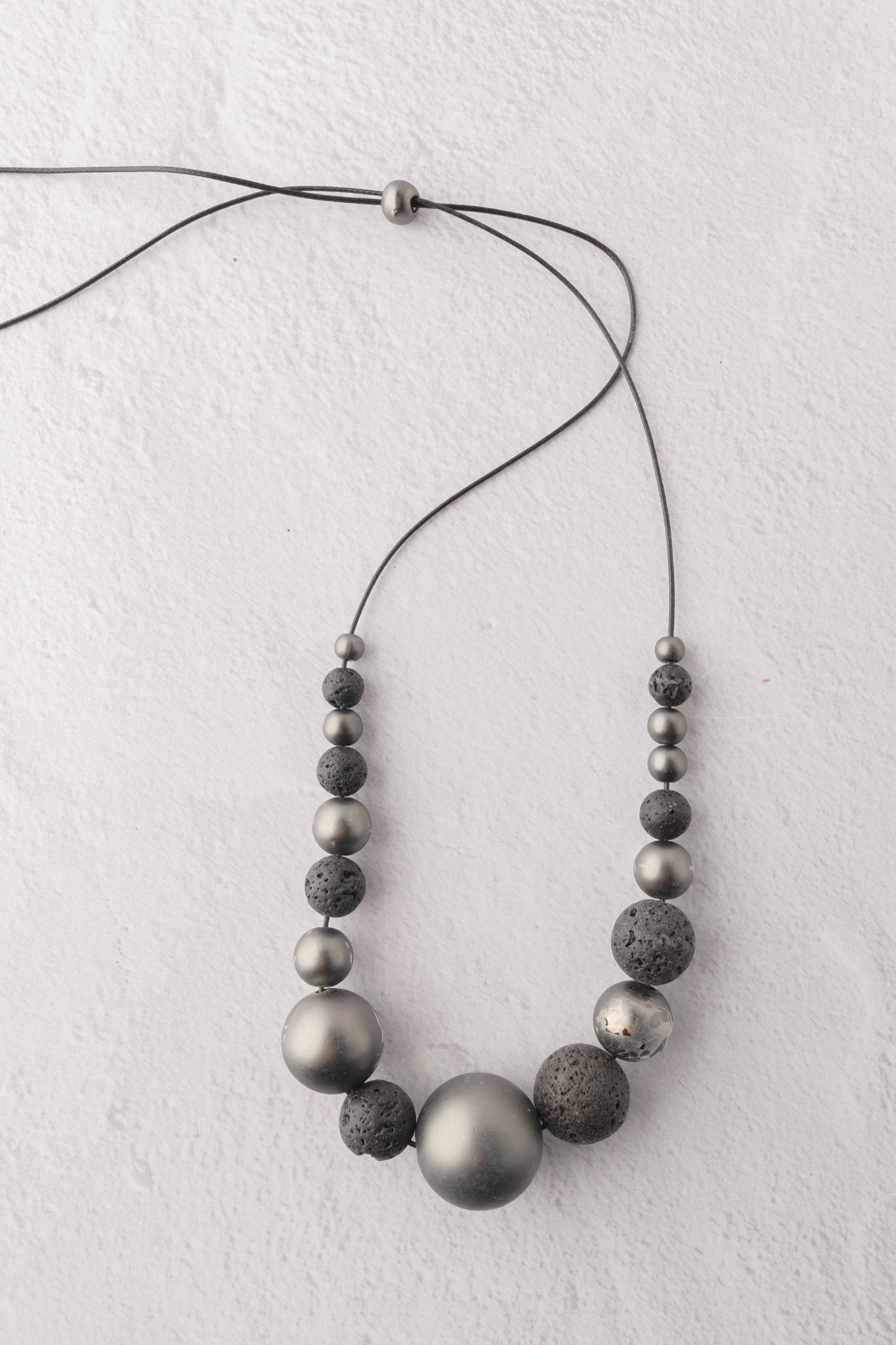 Escape from Paris Black Lava Matte Gunmetal Bead Necklace 