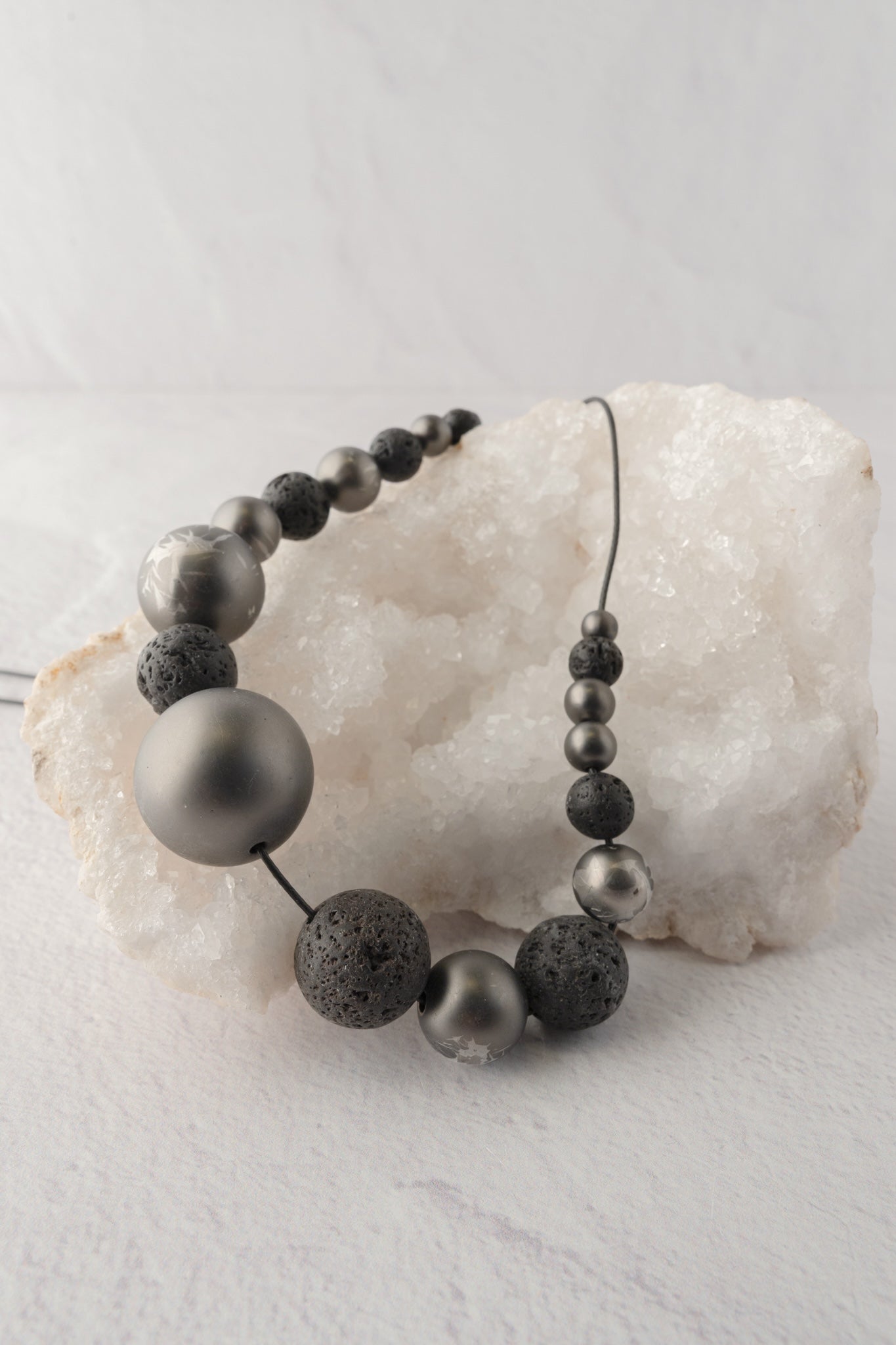 Escape from Paris Black Lava Matte Gunmetal Bead Necklace 