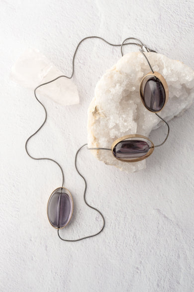 Escape from Paris Long Snake Chain and Resin Ovals Necklace 