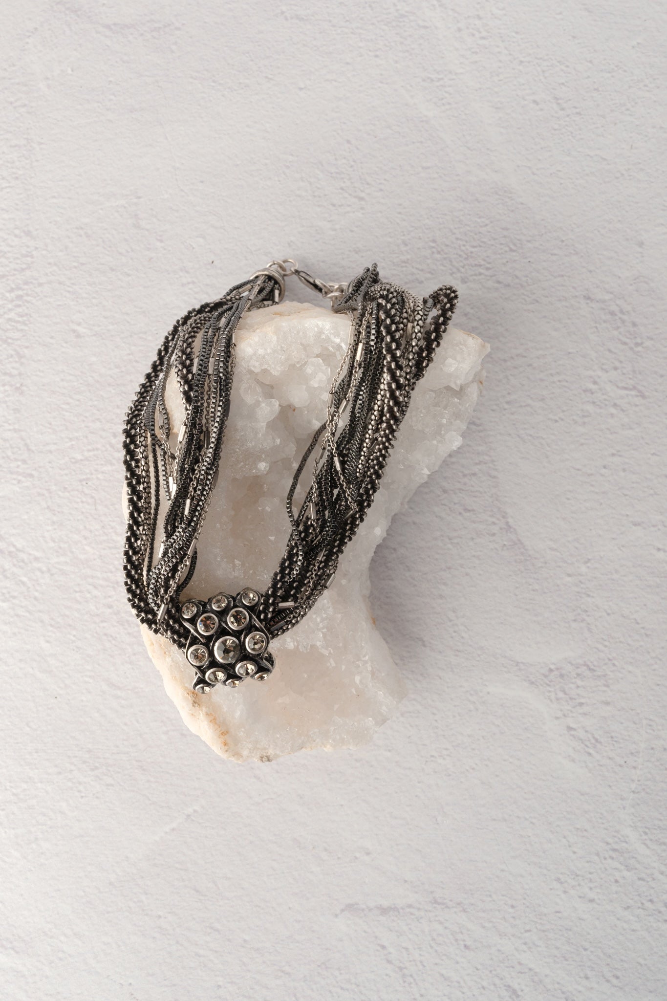 Escape from Paris Black Crystal Station Multi Chain Necklace 